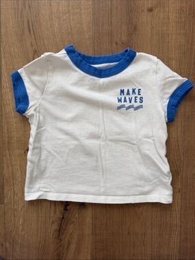 Size 2T Old Navy White Tee with Blue Trim & 'Make Waves' Graphic - Kids
